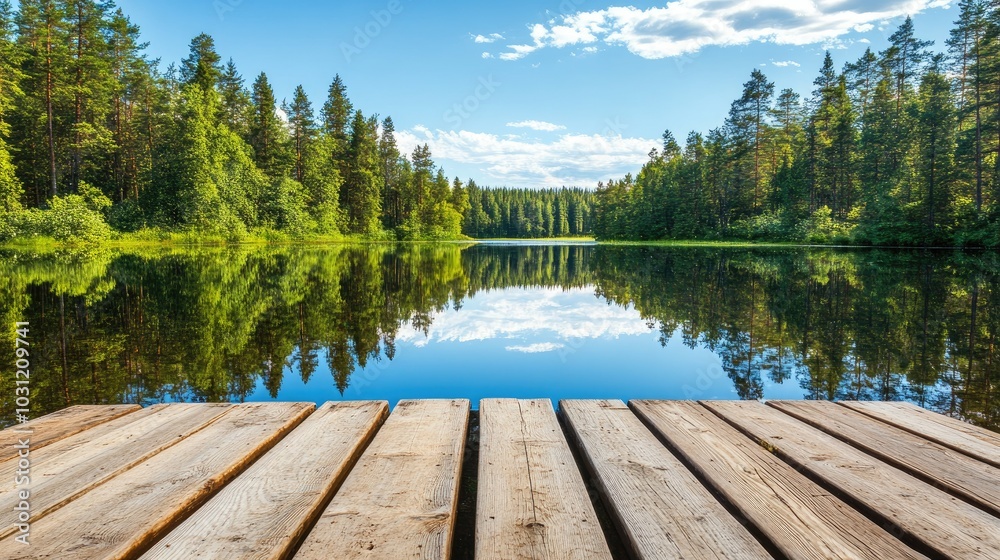 Serene Lake View with Reflection and Forest Background Serene Lake View with Reflection and Forest Background