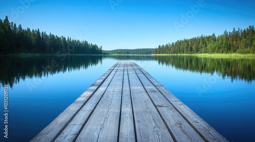 Serene Lake View from a Wooden Dock in Nature