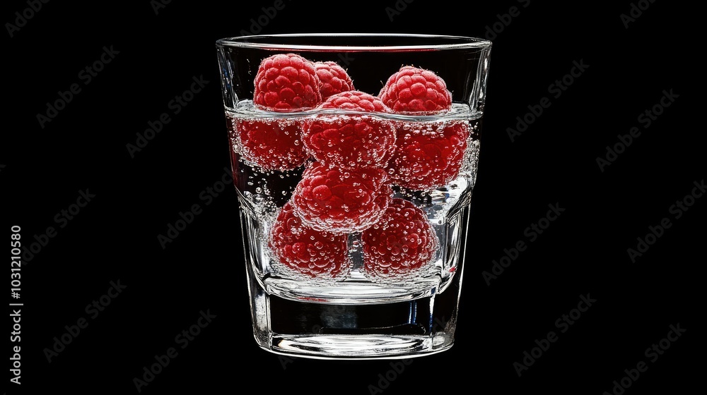 Fresh Raspberries in Sparkling Water Glass Fresh Raspberries in Sparkling Water Glass