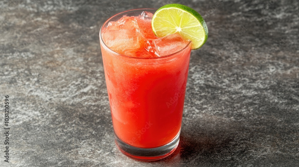 Refreshing Red Cocktail with Lime Slice Refreshing Red Cocktail with Lime Slice