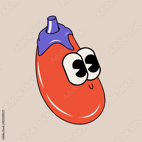 Doodle cute character eggplant sticker illustration
