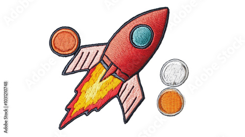 Colorful Rocket Embroidered Patch Badges on a White Background Generative AI