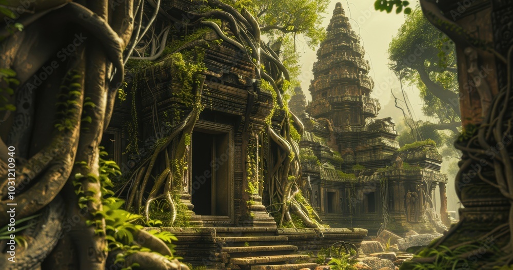 Ancient Temples Emerging from Lush Jungle Growth Ancient Temples Emerging from Lush Jungle Growth