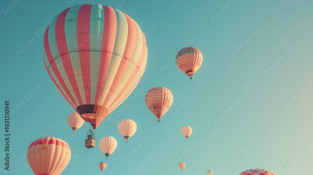 Vibrant Hot Air Balloons in Clear Blue Sky Vibrant Hot Air Balloons in Clear Blue Sky