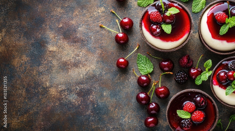 Delicious Desserts with Cherries and Raspberries Delicious Desserts with Cherries and Raspberries