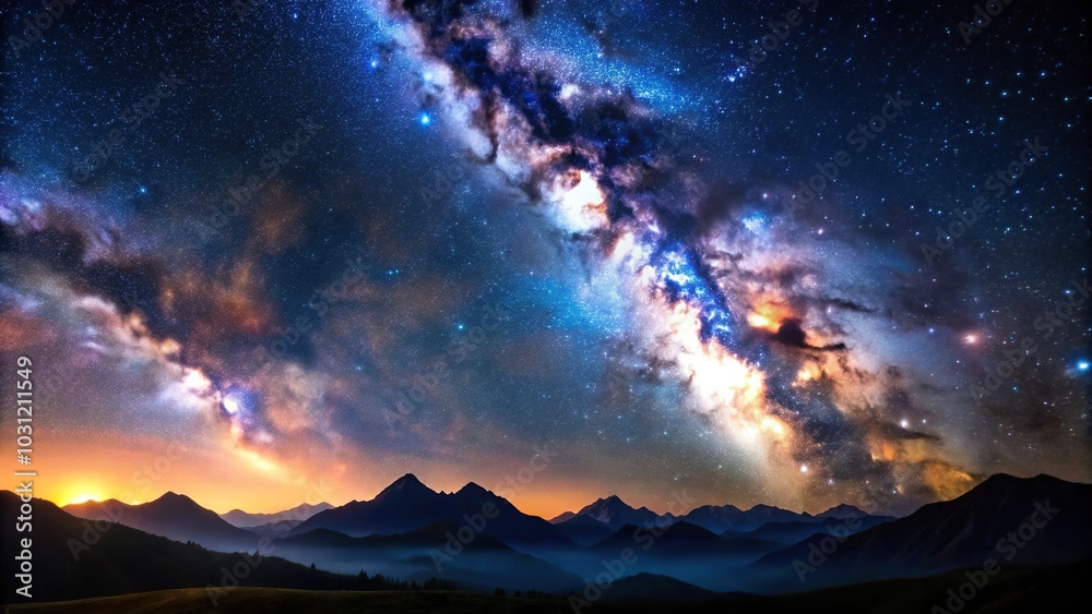 Landscape with Milky Way in the night sky over mountain Landscape with Milky Way in the night sky over mountain