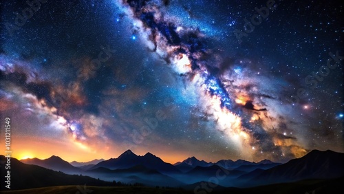 Landscape with Milky Way in the night sky over mountain