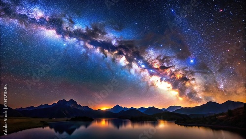 Landscape with Milky Way night sky