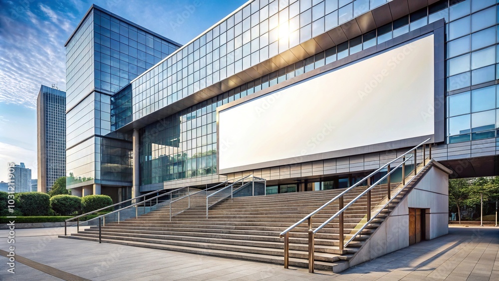 Fototapeta premium Large building with staircase and billboard