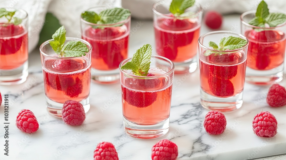 Refreshing Raspberry Shots with Mint Garnish Refreshing Raspberry Shots with Mint Garnish