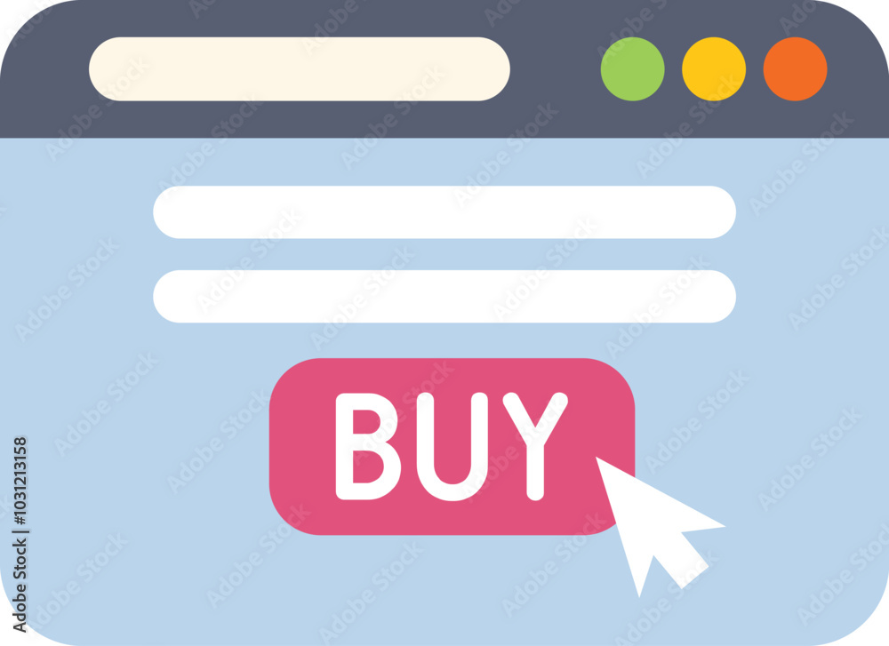 Online shopping concept with a mouse cursor clicking a buy button on a web browser window Online shopping concept with a mouse cursor clicking a buy button on a web browser window