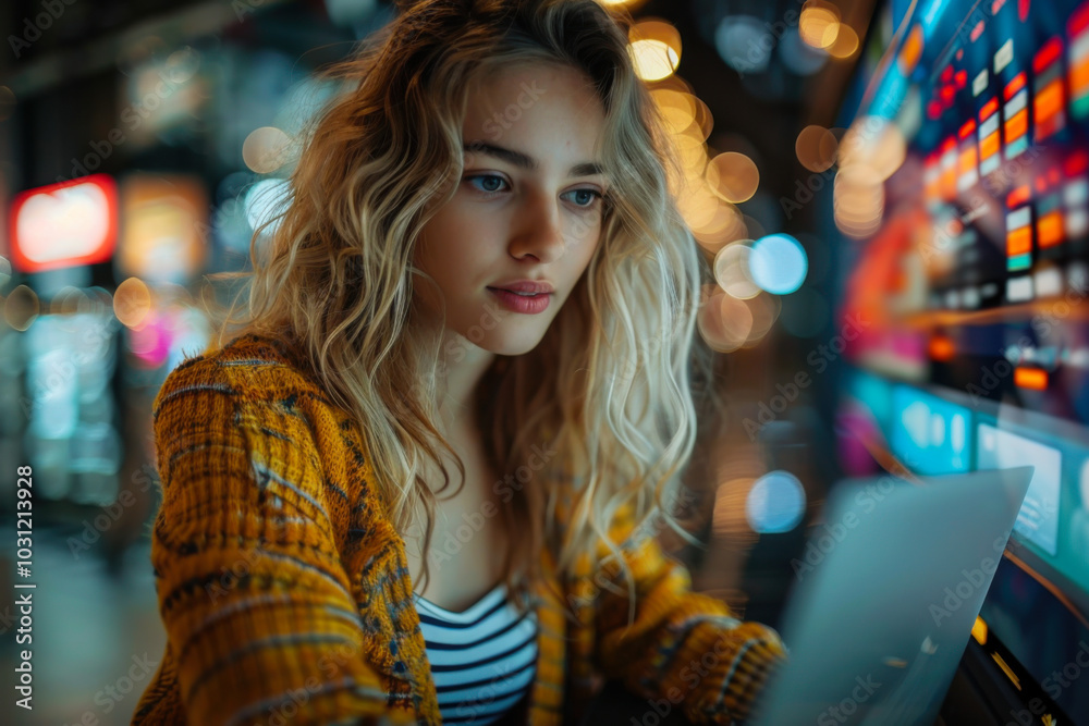 Obraz premium young woman experiencing a rewarding buying process