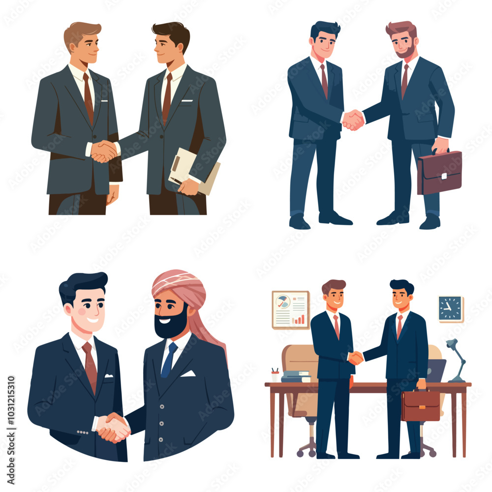 set collection handshake in formal suit business meeting flat design vector set collection handshake in formal suit business meeting flat design vector
