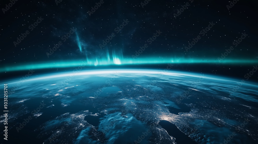 Obraz premium Stunning View of Earth from Space with Glowing Aurora Borealis - Made with Generative AI