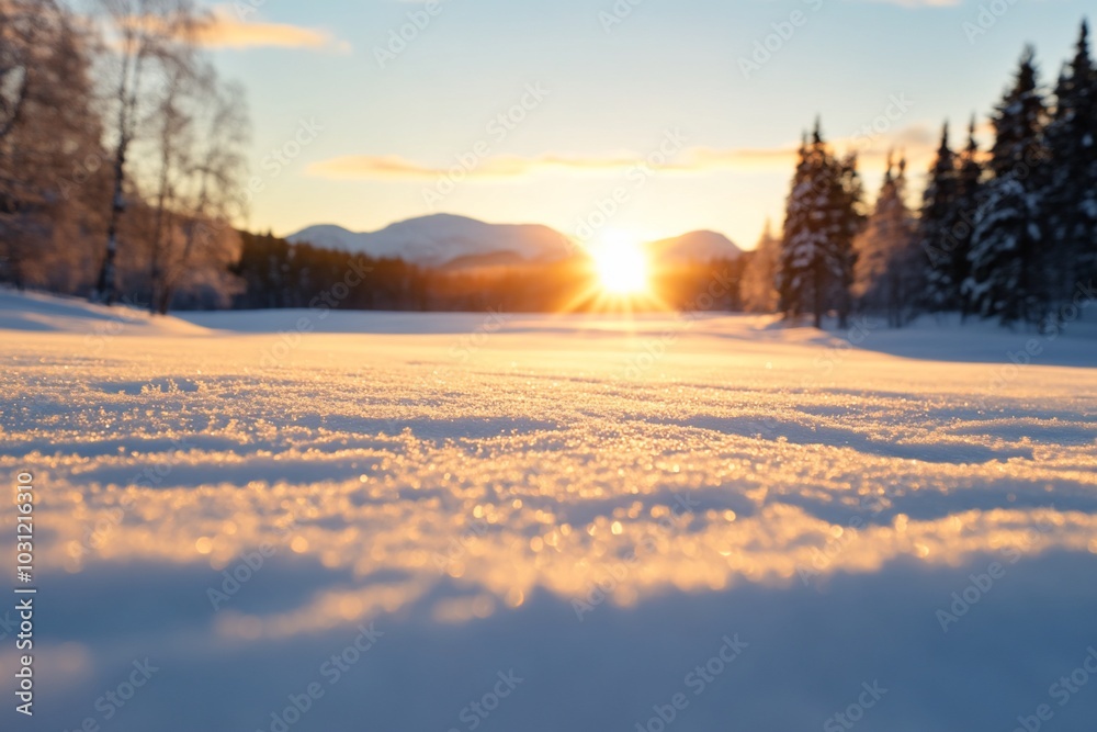 A serene winter landscape at sunrise, showcasing snow-covered terrain. A serene winter landscape at sunrise, showcasing snow-covered terrain.