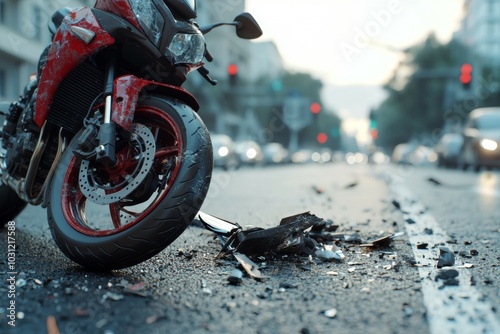 Road accident or motorcycle crash. Selective focus background and copy space photo