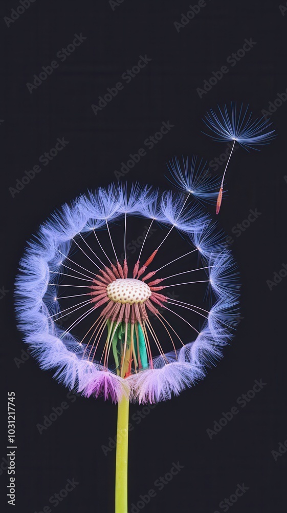 Two white dandelions with fluffy seed pods blowing in the wind. Two white dandelions with fluffy seed pods blowing in the wind.
