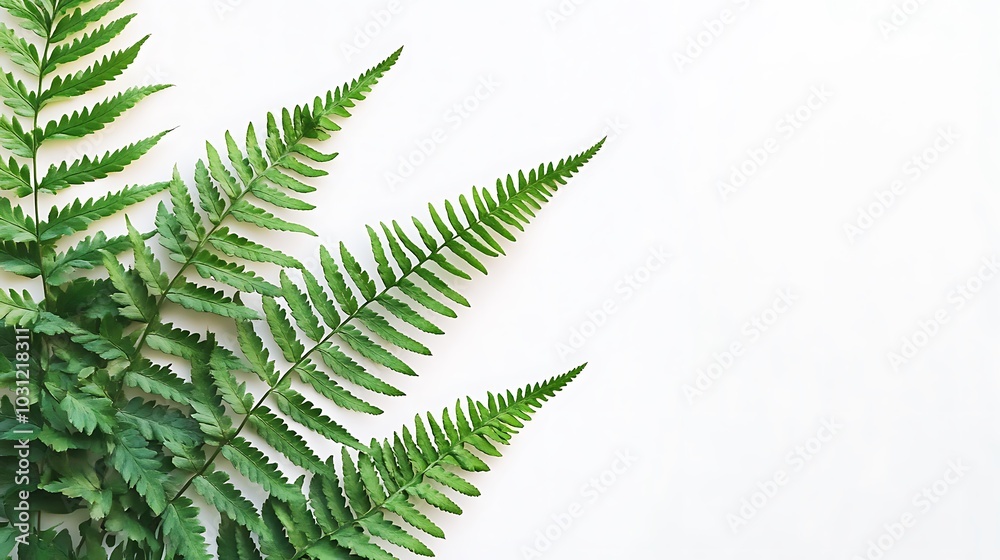 Green Fern Fronds Arranged on White Background Green Fern Fronds Arranged on White Background
