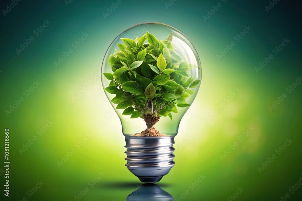 Leafy light bulb symbolizing health, green energy, and sustainability Leafy light bulb symbolizing health, green energy, and sustainability