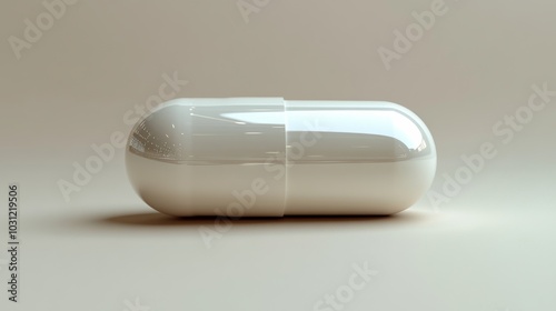 White capsule pill on beige background, healthcare and medicine concept