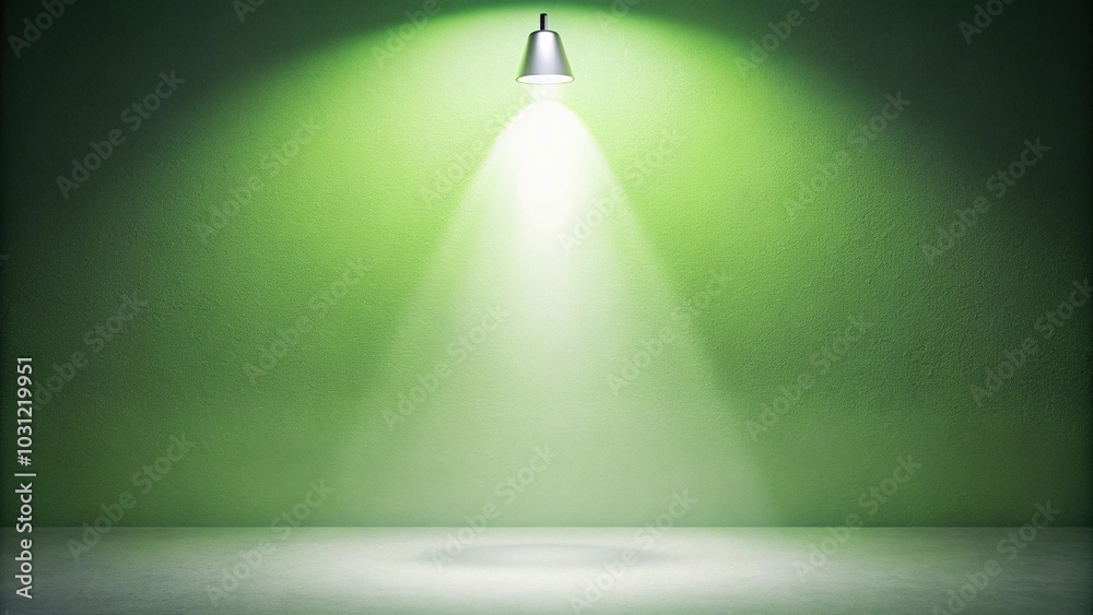 Obraz premium Light green white illuminated spots on white grainy color gradient background noise texture effect copy space, High Angle