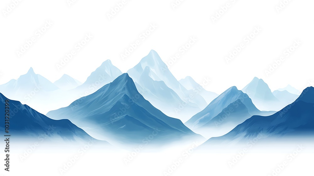 Fototapeta premium Blue Mountains in Mist with White Background