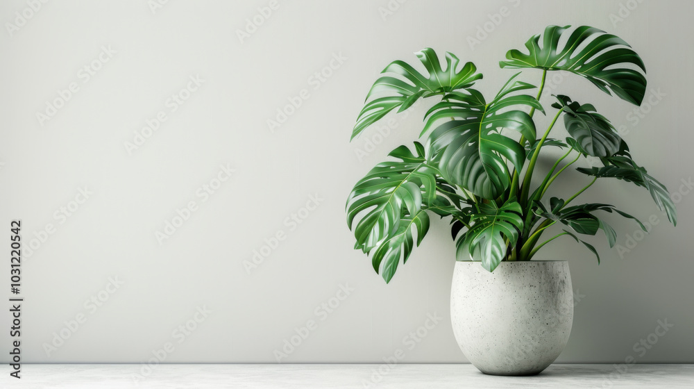 beautiful monstera flower in a white pot stands on a wooden table on a white background beautiful monstera flower in a white pot stands on a wooden table on a white background