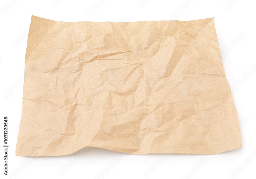 Crumpled kraft paper sheet isolated on white Crumpled kraft paper sheet isolated on white