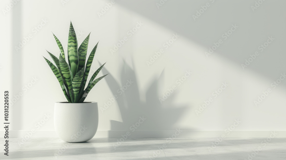 Sansevieria plant in a modern flower pot on a gray background Sansevieria plant in a modern flower pot on a gray background