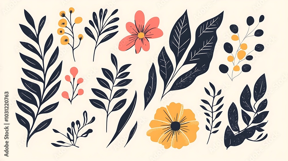 Collection of Hand-Drawn Floral and Leaf Illustrations Collection of Hand-Drawn Floral and Leaf Illustrations