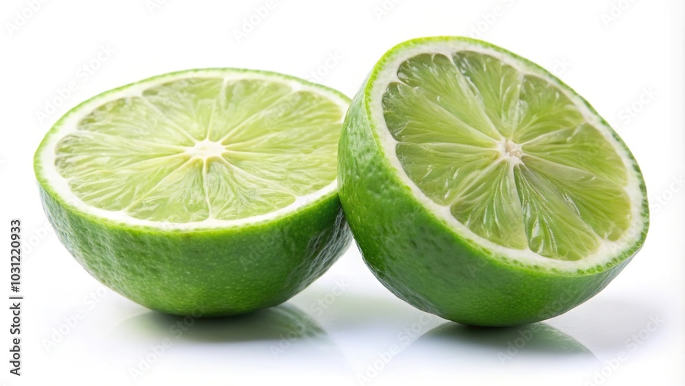 Lime whole and half isolated on white background fisheye Lime whole and half isolated on white background fisheye