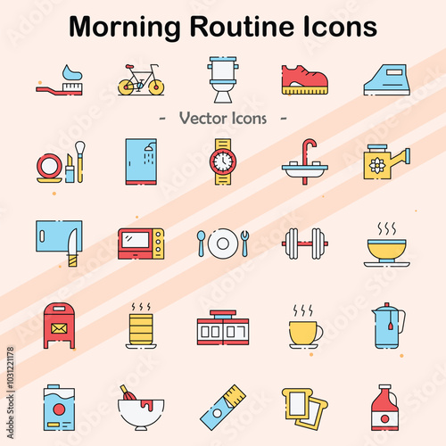Icons representing morning routines and daily habits.