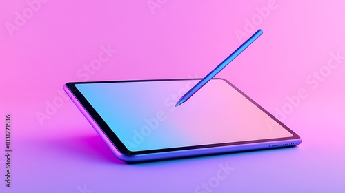 Stylus Pen Hovering Over a Tablet with a Gradient Display