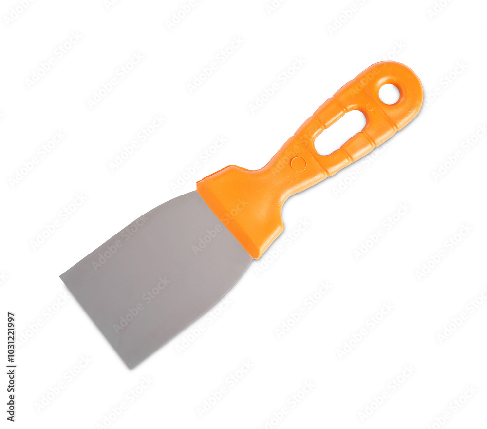 One putty knife isolated on white. Construction tool One putty knife isolated on white. Construction tool