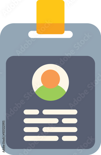 This flat design vector illustration shows a personal identification card hanging with photo and text information