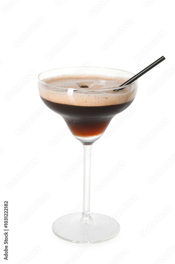 One glass of delicious espresso martini isolated on white One glass of delicious espresso martini isolated on white