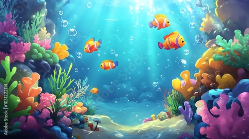 Colorful Fish and Coral Reef Underwater Scene