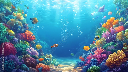 Underwater Scene with Colorful Coral Reefs and Fish