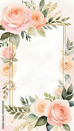 background with roses and frame