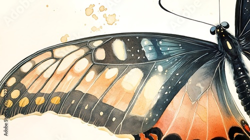 Watercolor Painting of a Butterfly Wing with Splashes