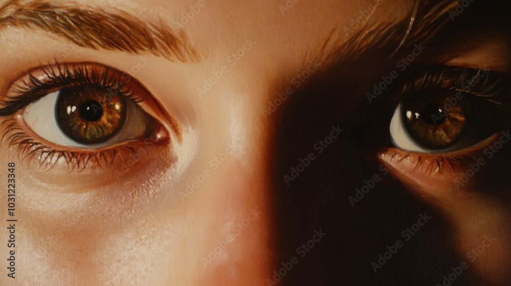 Naklejka premium Close-Up of Captivating Brown Eyes in Shadow