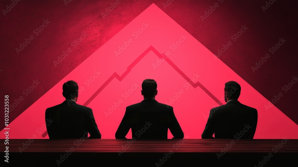 Silhouetted figures sit before a striking red background with a mountain graphic, evoking themes of power, decision-making, and strategy. Silhouetted figures sit before a striking red background with a mountain graphic, evoking themes of power, decision-making, and strategy.
