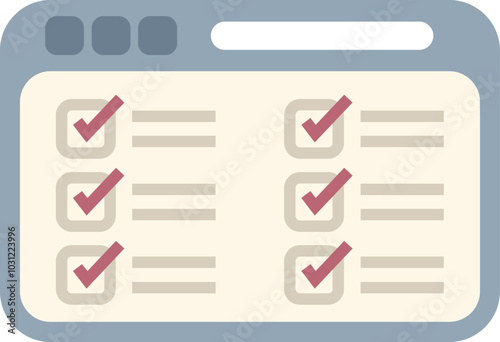 Website with completed online survey form with checkboxes, showing concept of online poll, exam or voting