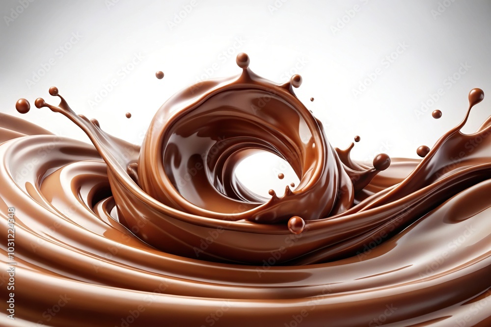 Liquid chocolate and milk swirling waves with splashes on white background Liquid chocolate and milk swirling waves with splashes on white background