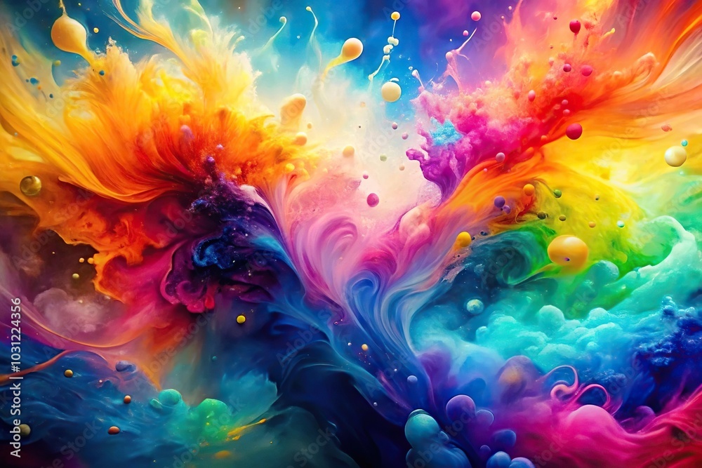 Fototapeta premium Liquid bright abstract pattern with watercolor style and spray Reflected