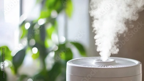 Modern Humidifier Releasing Mist in Bright Room