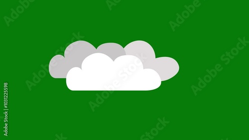 Cloudy weather icon animation, green screen background.