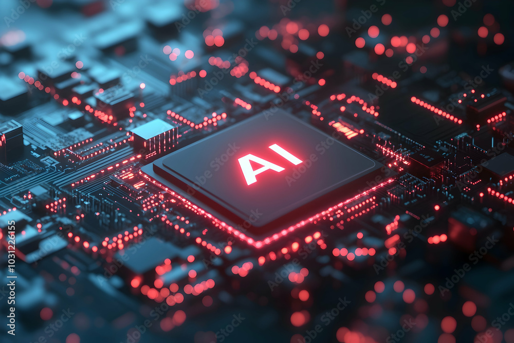 AI Chip on Circuit Board - 3D Illustration AI Chip on Circuit Board - 3D Illustration