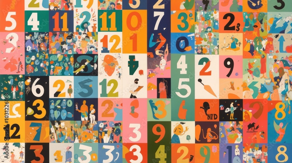 The colored numbers are arranged in shapes on a colored background. Each number is large enough to be easily seen when printed and used for children's games or educational activities The colored numbers are arranged in shapes on a colored background. Each number is large enough to be easily seen when printed and used for children's games or educational activities