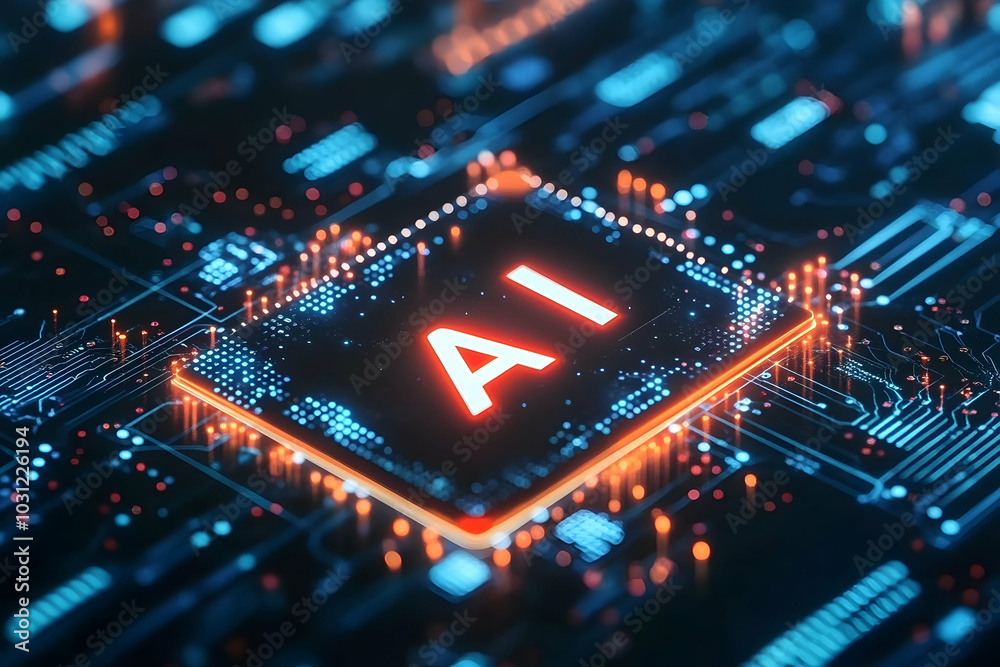 AI Chip on Circuit Board - 3D Illustration AI Chip on Circuit Board - 3D Illustration